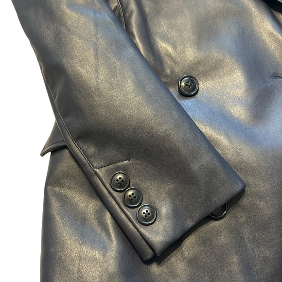 7 For All Mankind Faux Leather Double Breasted Blazer Size Small Navy Going  Out - Picture 4 of 7